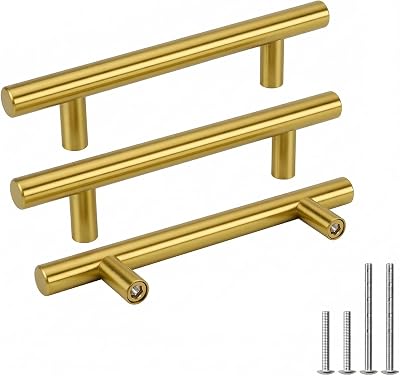 Goldenwarm 5Pack Gold Kitchen Handles 96mm Center 150mm Length 12mm Ø