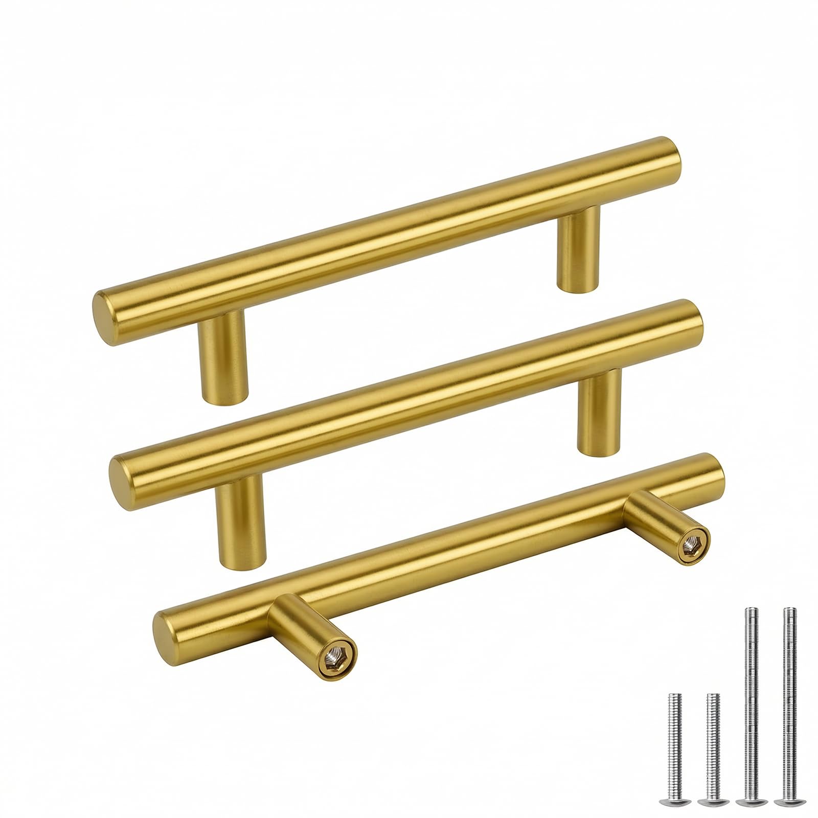 Goldenwarm 5Pack Gold Kitchen Handles 96mm Hole Centers Gold Handles for Drawer, Stainless Steel Modern Style