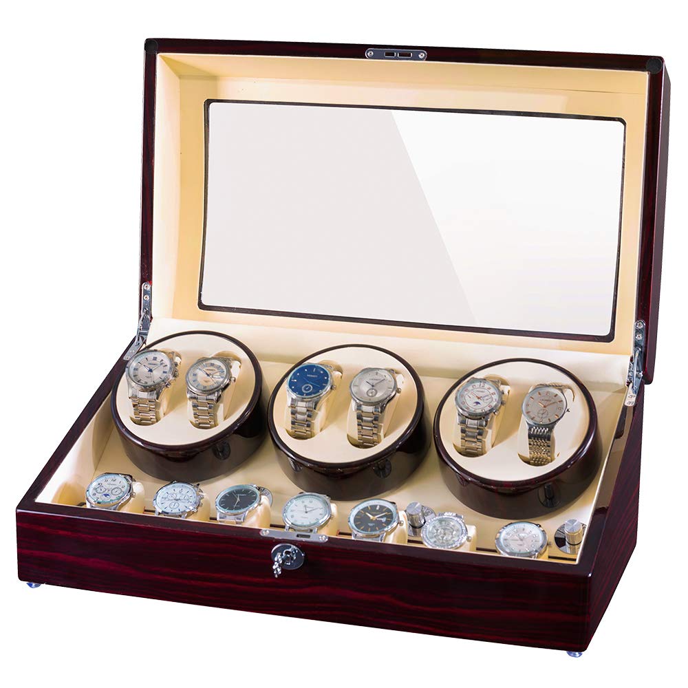 JQUEEN Six Automatic Watch Winder with 7 Extra Storages Spaces, Quiet Mabuchi Motors