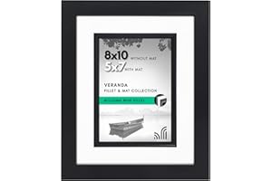 Americanflat 8x10 Picture Frame with Decorative Inner Mat Accent - Displays 5x7 Photos with Mat or 8x10 Without - Veranda Collection - Black Statement Frame with Shatter-Resistant Glass