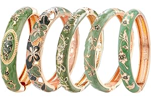 UJOY Bangles 5 Pcs Enamel Jewelry Set Rose Flower Engraved Cloisonne Bracelets Pack in a Box 5PCS