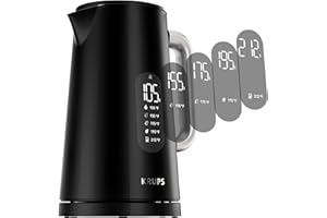 KRUPS Smart Temp Electric Kettle: 1.7L Capacity, 5 Precise Temperature Settings, Digital Display, Cool-Touch Exterior, Cordless Design for Tea and Coffee Lovers