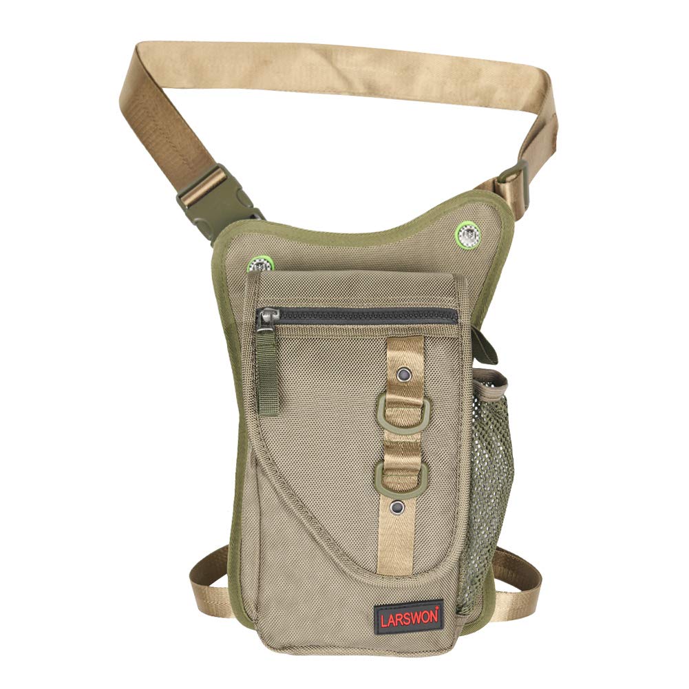 Larswon Thigh Pack - Tactical Waist Bag, Motorcycle Bag - Waterproof Green