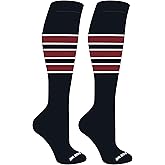 Mk Socks Striped Knee High Baseball, Football Socks (C) Black, White, Cardinal