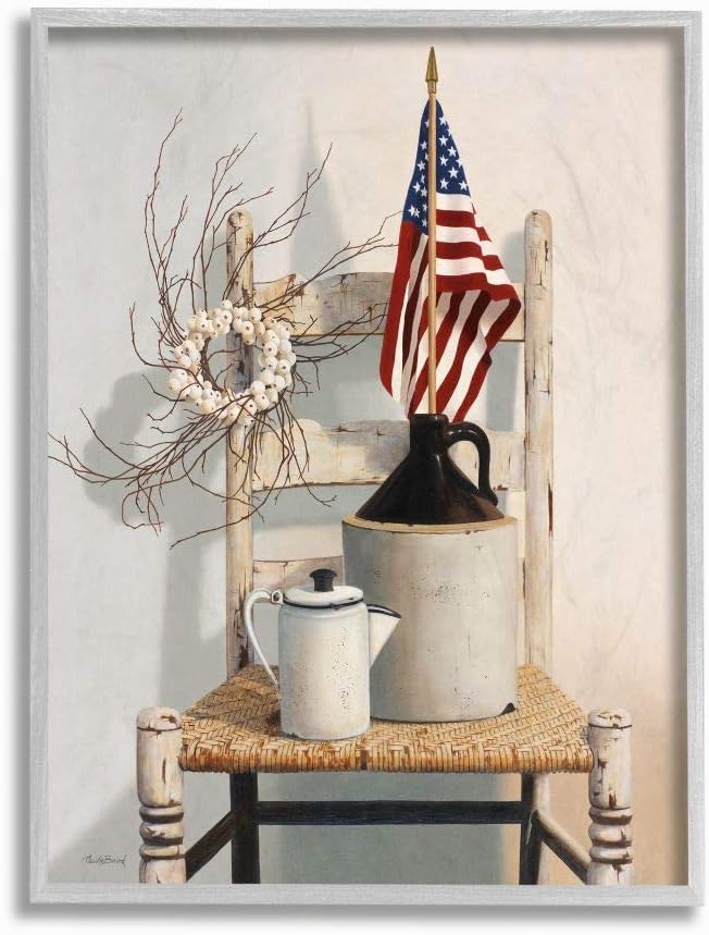 Paintings - Stupell Industries Vintage Rustic Things American Flag Neutral Painting