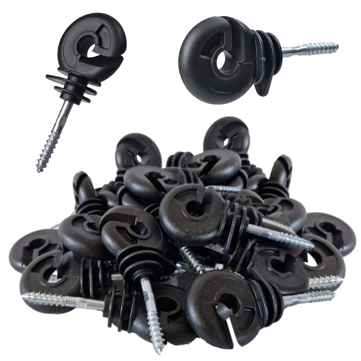 Doblit Ring Insulator Electric Fencing Heavy Duty Screw-In Insulators for Wooden Posts Insulated Ring with Continious Steel Screw Poly Wire Rope Up to 10mm (Pack of 100)