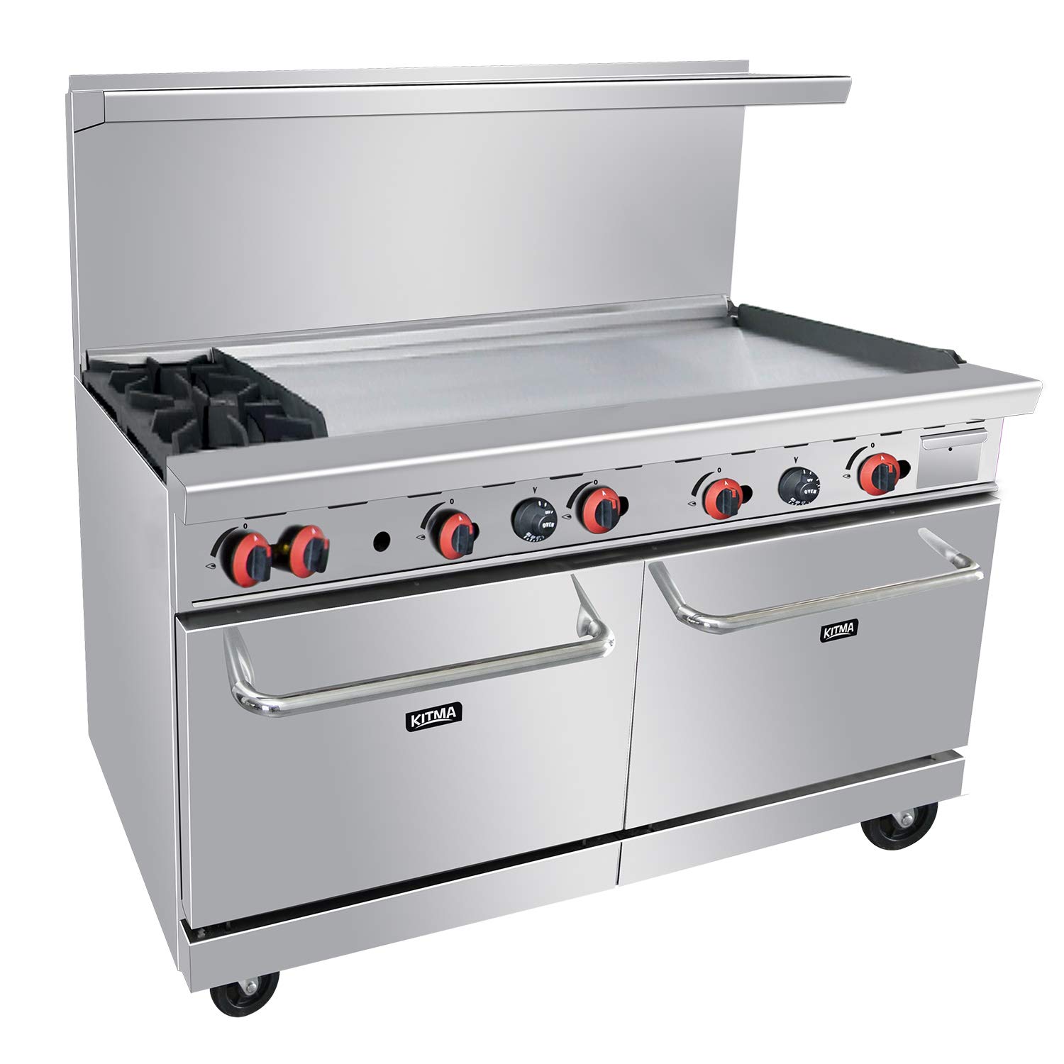 Heavy Duty 60’’Gas 2 Burner Range With Griddle and 2 Standard Ovens Kitma Liquid