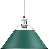 Golden Lighting Yep Orwell 1-Light 14in Pendant in Pewter and Pine Green Shade