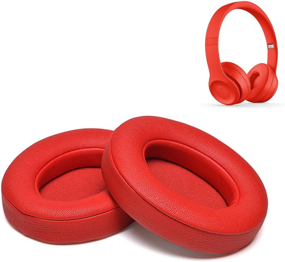 Cushions Beats Solo 2.0/3.0 Ear Pads Replacement Earpads Memory Foam Ear Cover Cups Cushion- Compatible Solo 2 & 3 Wireless On Ear Headphones (Red)