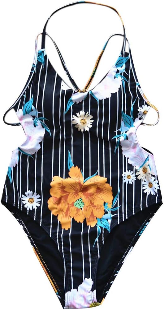 Women One-Piece Flower Print Swimsuit Beachwear Swimwear Push-up Bikini Bathing