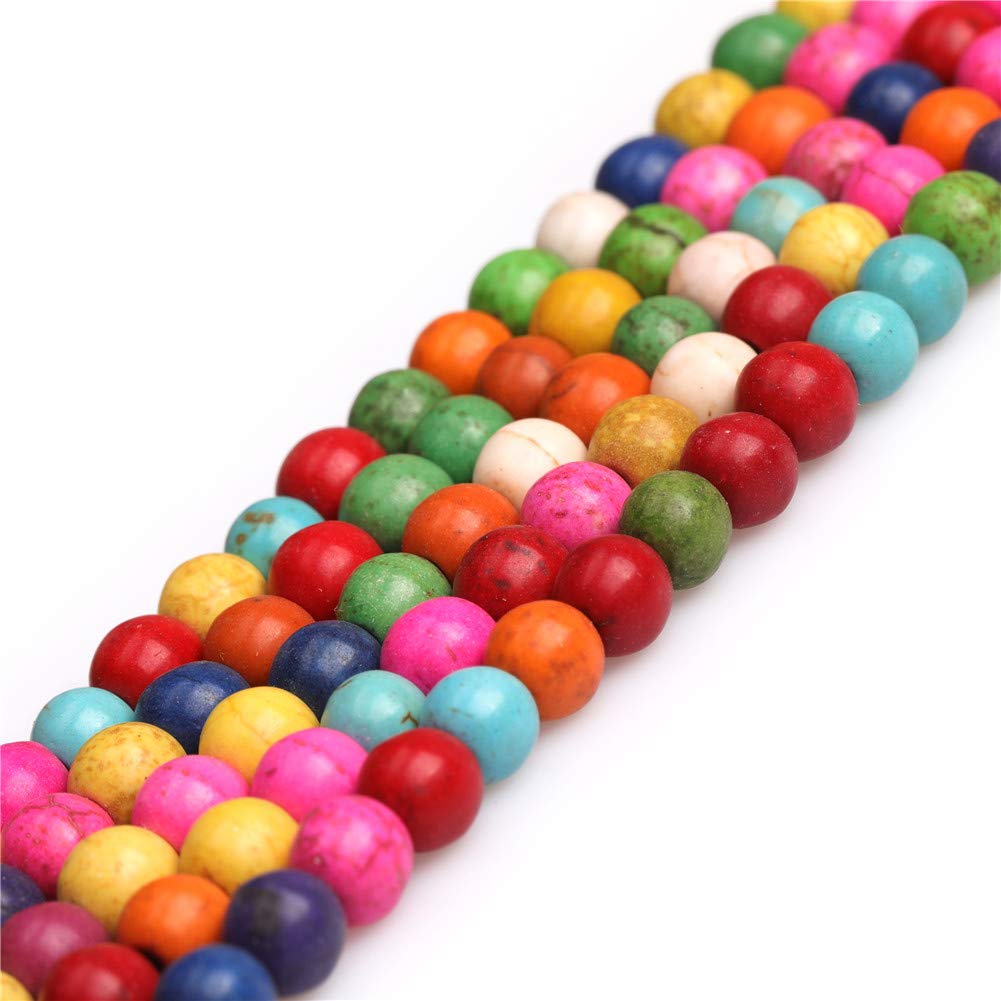 Sweet & Happy Girl's Store 6mm Round Gemstone Mixed-Color Howlite Dyed Beads Strand 15 Inch Jewellery Making Beads