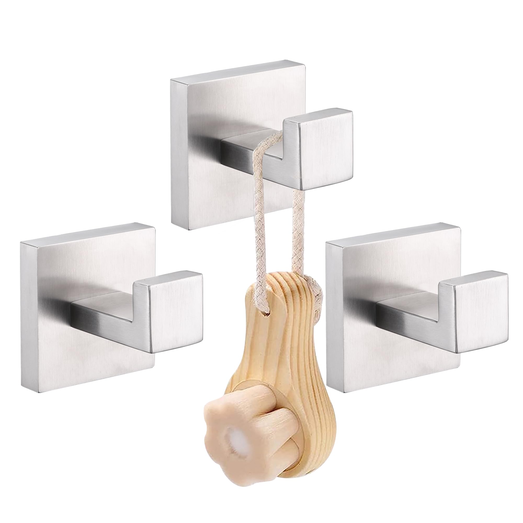 LANC 3 Pack Bathroom Towel Hooks Heavy Duty Square Hanger Coat Hooks Clothes Robe Hook Wall Mounted Kitchen Garage Wall Hooks SUS 304 Stainless Steel Brushed Nickel, A8805BN-P3