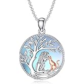Plesitep Natural Moonstone Tree of Life Necklace for Women 925 Sterling Silver Pendant Jewelry for Mom Wife Her