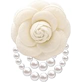 Elegant Camellia Flower Faux Pearl Brooch Pin,Bohemian Fabric Flower Brooch Pins Pearl Tassel for Women Teen Girls, Corsage Wedding Brooches Clothes Dress Coat Accessories Jewelry Gift