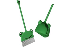 Kids Broom and Dustpan Set 2Pcs/Set PP Cute Cartoon Frog Pattern Toddler Broom Odor-Free Hanging Smooth Handle Washable PET B
