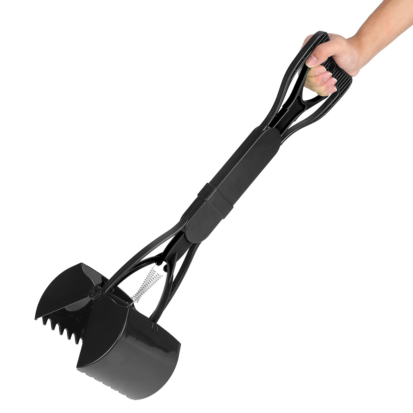 Photo 1 of Pooper Scooper Long Handle Jaw Poop Scoop Handle Portable Pet Pooper Scooper for Large Dogs Cats Waste Picker Cleaning Tool with Extended Handle and Easy to Pull Spring (All Black)