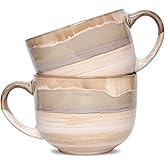 Bosmarlin Large Ceramic Coffee Mug Set of 2, Stoneware Jumbo Latte Mugs for Office and Home, 16 Oz, Dishwasher and Microwave Safe(Brown Grey, 2)