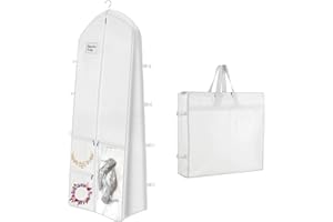 BH7STAR Portable Wedding Dress Garment Bag, 72 Inch Trifold Bridal Dress Bags for Gowns Long with Pockets and Handles, 10" Gusseted Dress Cover for Wedding Dress with Buckle