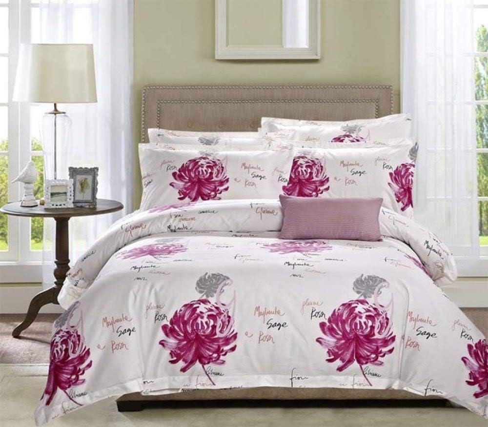 TAOTAOSJT Bedding Set Five Stars Hotel 100% Cotton Satin Luxury White Bedding Set Bed Linen Printing Duvet Cover Flat Shee King Queen Size Embroidered-7-Queen Size 4 pcs