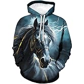 Snbidmk Novelty Horse Print Hoodie Animal 3D Pattern Sweatshirt Hooded Pullover with Pocket