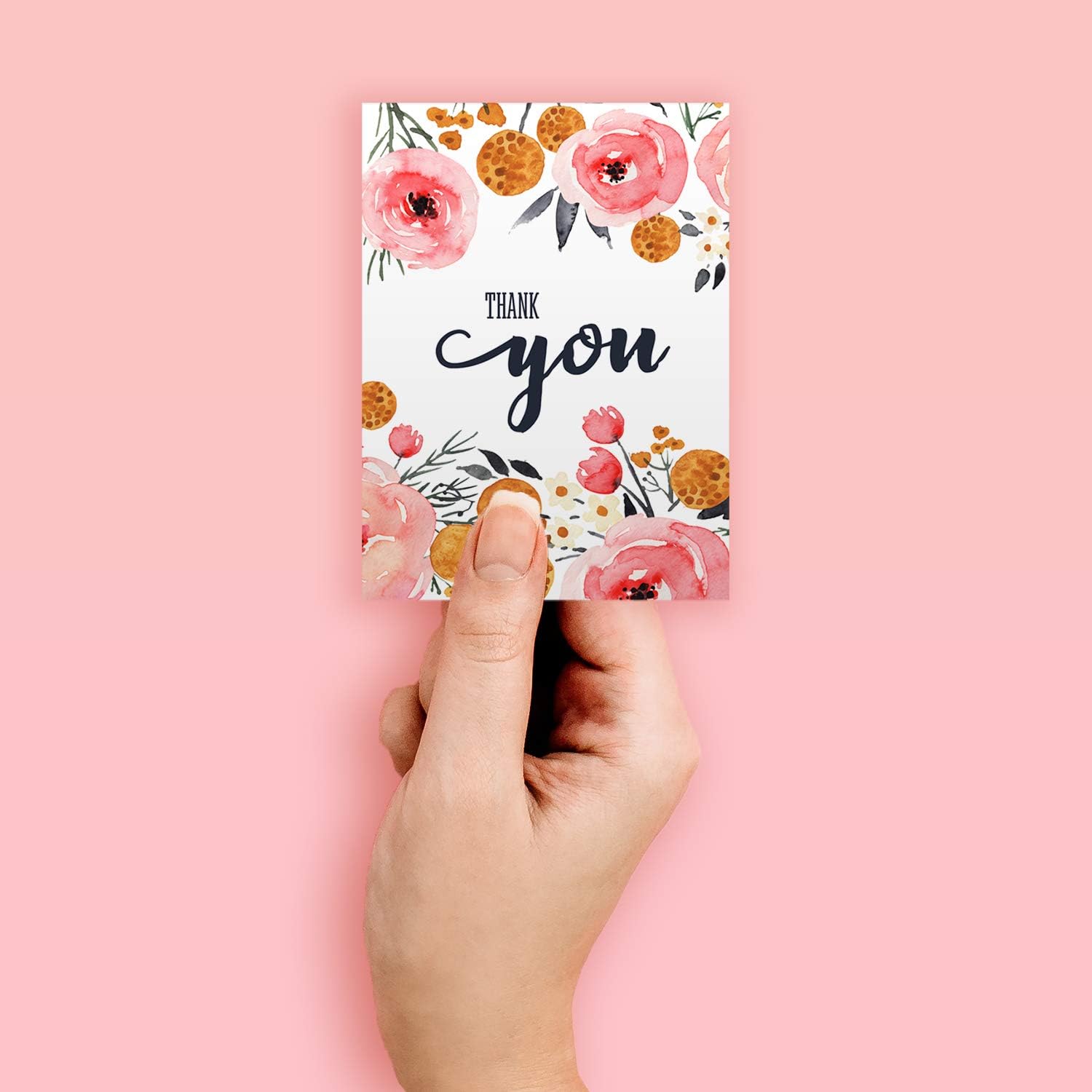Watercolor Pink And Navy Floral Cards/Modern Thank You Cards With Envelopes / 24 Bright Floral Bouquet Cards With White Envelopes : Office Products