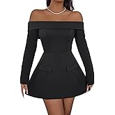 SOLY HUX Women's Off The Shoulder Mini Dress Long Sleeve A Line Elegant Cocktail Party Dresses