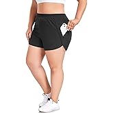 COOTRY Women's Athletic Shorts Plus Size High Waisted Quick Dry Gym Running Workout Clothes with Zip Pockets 3 Inch