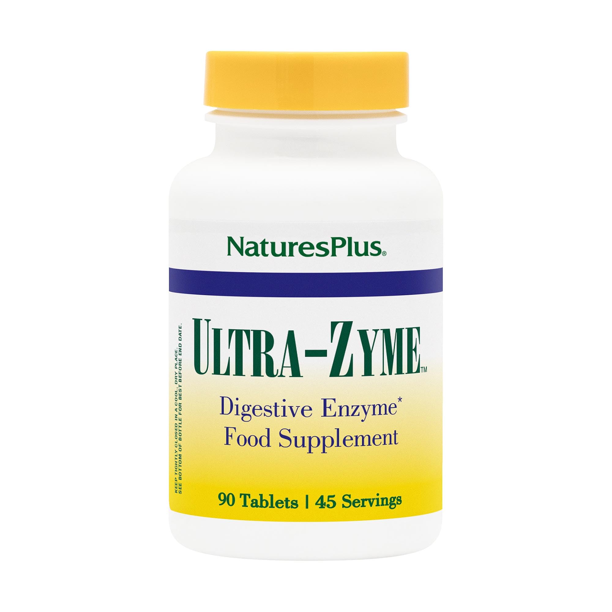 NaturesPlus UltraZyme - 120 mg Ox Bile, Pancreatin, Betaine HCl, Bromelain, Lactase and Probiotic Complex- Maximum Strength Digestive Enzyme Supplement - 90 Tablets