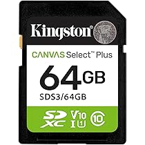 Kingston 64GB Canvas Select Plus SD Card Up to 100MB/s Class 10