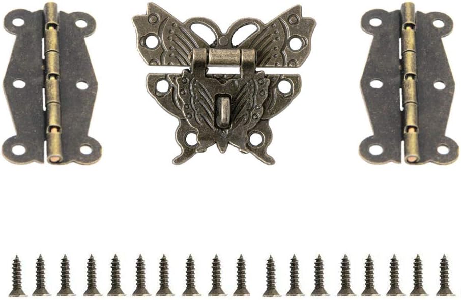 JINXM Antique Bronze Embossing Latch Hasps (for Lock) with Hinges and Screws for Decorative Cabinet Small Wooden Box Project