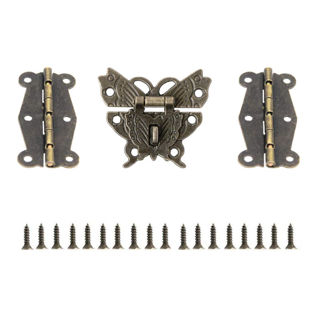 JINXM Antique Bronze Embossing Latch Hasps (for Lock) with Hinges and Screws for Decorative Cabinet Small Wooden Box Project