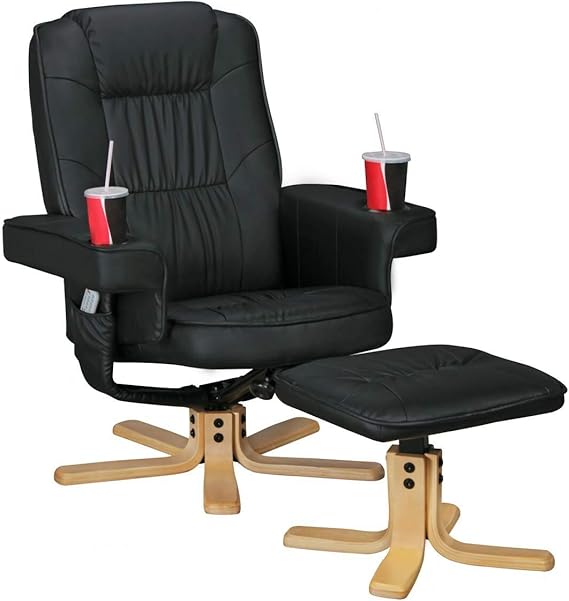 KSF Comfort Duo TV Chair Imitation Leather Black TV Chair with Drink