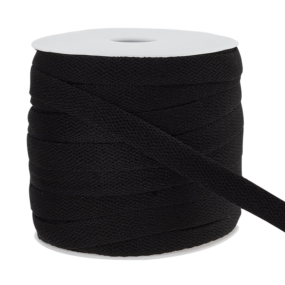 BENECREAT 27.34 Yards/25m Flat Drawstring Rope Replacement, 8.7m Wide Black Soft Drawstring Cord with 1pc Plastic Spool, for Coats, Pants, Shorts