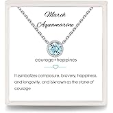 Presentski Sterling Silver Dainty Birthstone Pendant Necklace S925 White Gold Tiny Solitaire CZ Pendant Birthday Gift for Women