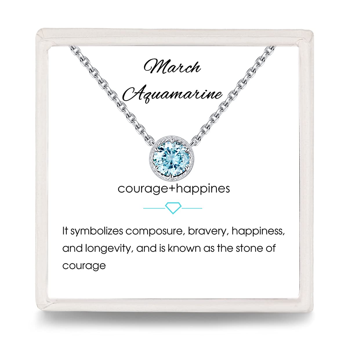 Presentski Aquamarine Birthstone Necklace March - Dainty Heart of the Sea Pendant Sterling Silver 925, Birth Stones Necklaces Sterling Silver 925 Gem Crystal Birthstones Gifts for Girl