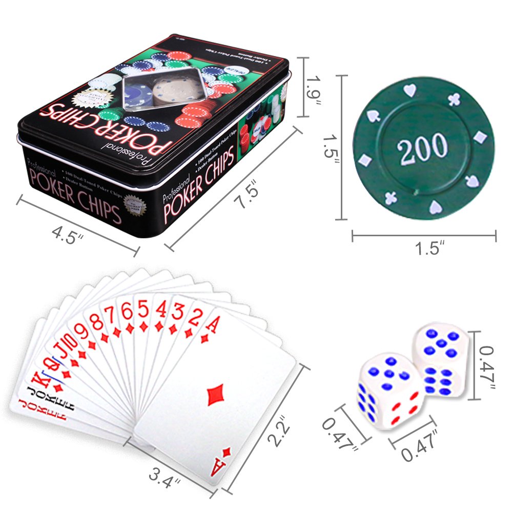 Mcpinky Poker Chips Set, Dice Style Poker Set Trademark Poker with 100 Chips Texas Poker, 1 playing cards, 6 dice