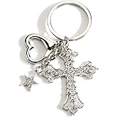 Cross Keychain with Rhinestone for Women Butterfly Faith Keycharm Bling Christian Keyring