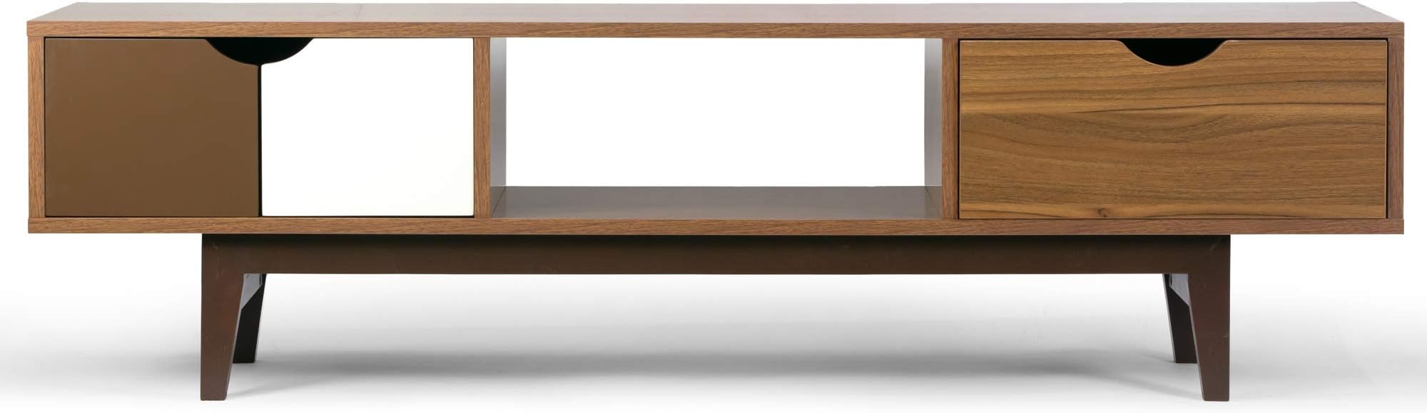 Alvin Scandinavian Style Walnut Finish TV Stand with Contrasting Drawers