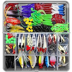 Lurowo Leurres De Pêche Kit, Fishing Lures Kit De Peche,plastique Vers,minnow,popper,2 Leurres Grenouille,141pcs Artificielles Pêche Leurre Kit D’appâts De Pêche Portable Avec Boîte