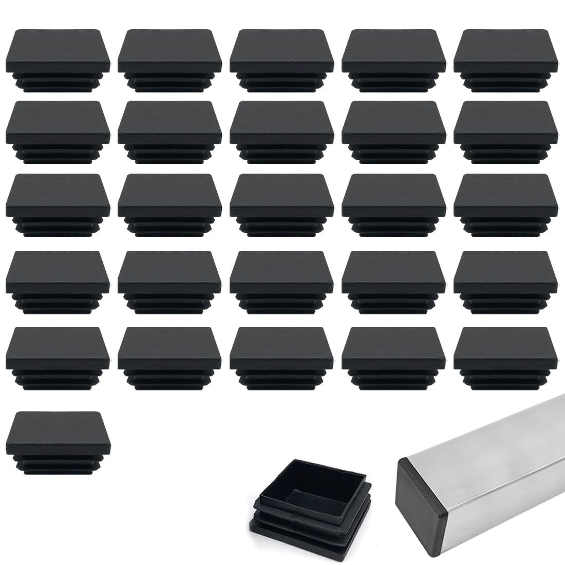 EIYVPRA 21 Pcs 40x40mm Square Tube End Caps, Square PE Plastic Caps, Pipe Caps for Stainless Steel Pipes, Black Square Caps, Aluminium Tubes and Aluminium Profiles