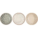 Creative Co-Op Stoneware 5" Berry Bowl Colander, Set of 3 in Sage, Tan, and Light Gray