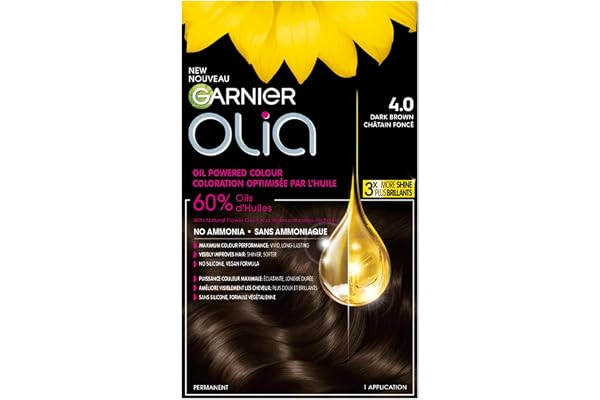 Garnier Olia Permanent Hair Dye For Women, Ammonia Free Color , Grey Coverage, Long Lasting Shine with 60% Oils, Vegan, Cruel