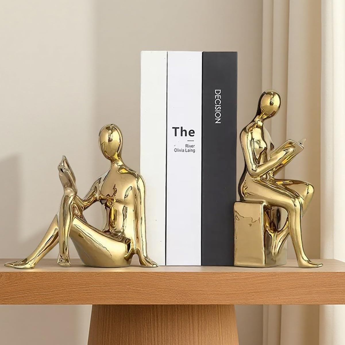 Photo 1 of (used/fair) Decorative Bookends, Ceramic Book Ends for Shelves, Home Office Decor Aesthetic Book Stopper Reading Book Holders Statues for Bookshelf Bedroom Living Room Decoration (Glod)