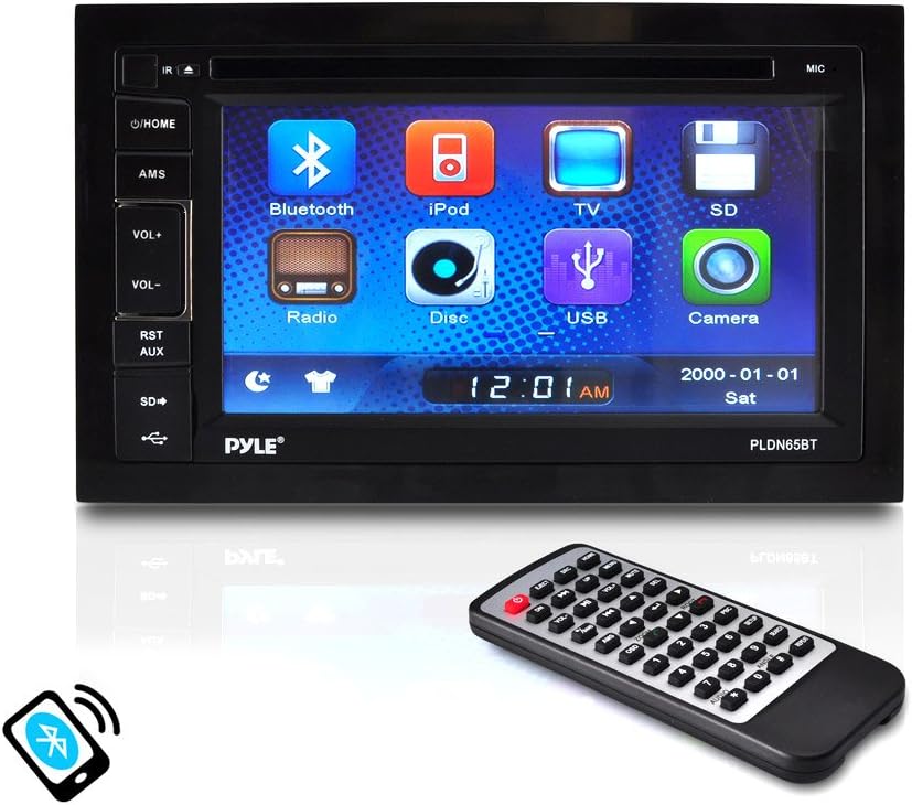 Pyle PLDN65BT 6.5-Inch Video Headunit Receiver Bluetooth Wireless Streaming CD/DVD Player Touch Screen Double DIN