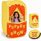 Puppet Theater for Kids, 2-in-1 Puppet Show &amp; Lemonade Stand, Ages 2+ | Sturdy Foldable Pop-Up Play Tent, Toddler Playhouse Stage, Indoor Outdoor, 28x20x41 in, Carry Bag, Stand - Playbees
