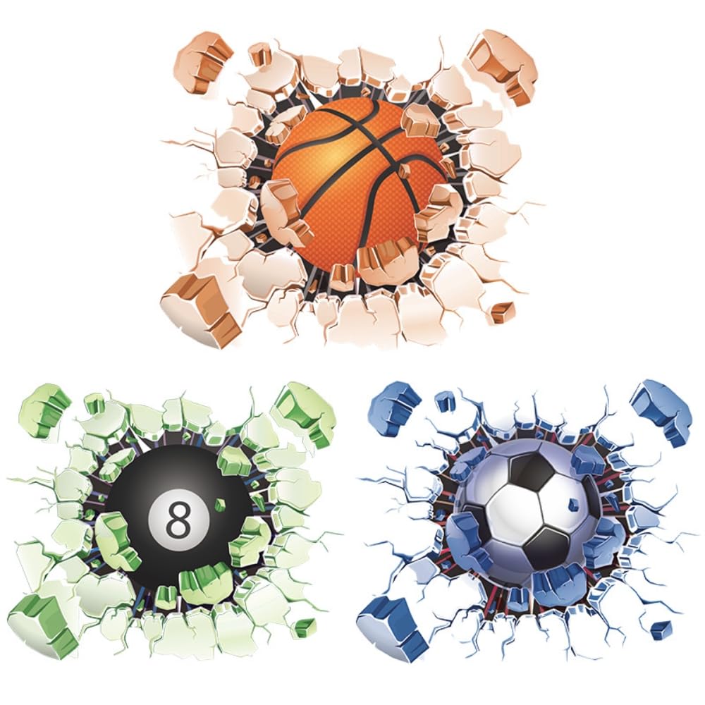 Broken Wall Sport, Basketball, Billiards, Football Stickers, Wall Stickers, Bedroom Wall Decoration