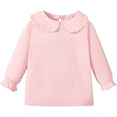 ZFZDRen 1-12Y Baby Ruffle Blouse Toddler Girl Peter Pan Lace Collar T-Shirts Kids Solid Color Long Sleeve Tee Casual Top