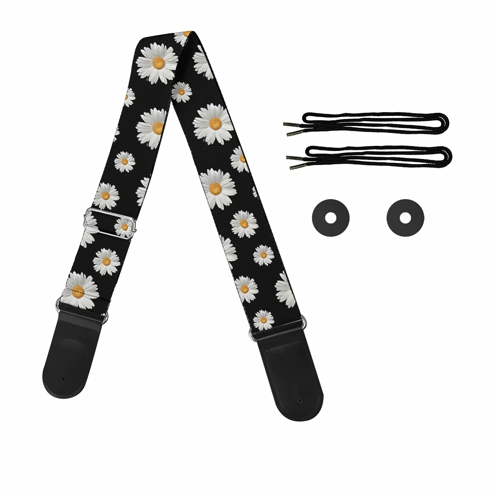 Pizding Daisy Pattern with Guitar Strap Adjustable Length for Guitarists,PU Leather Polyester More Durable Storage of Guitar Picks