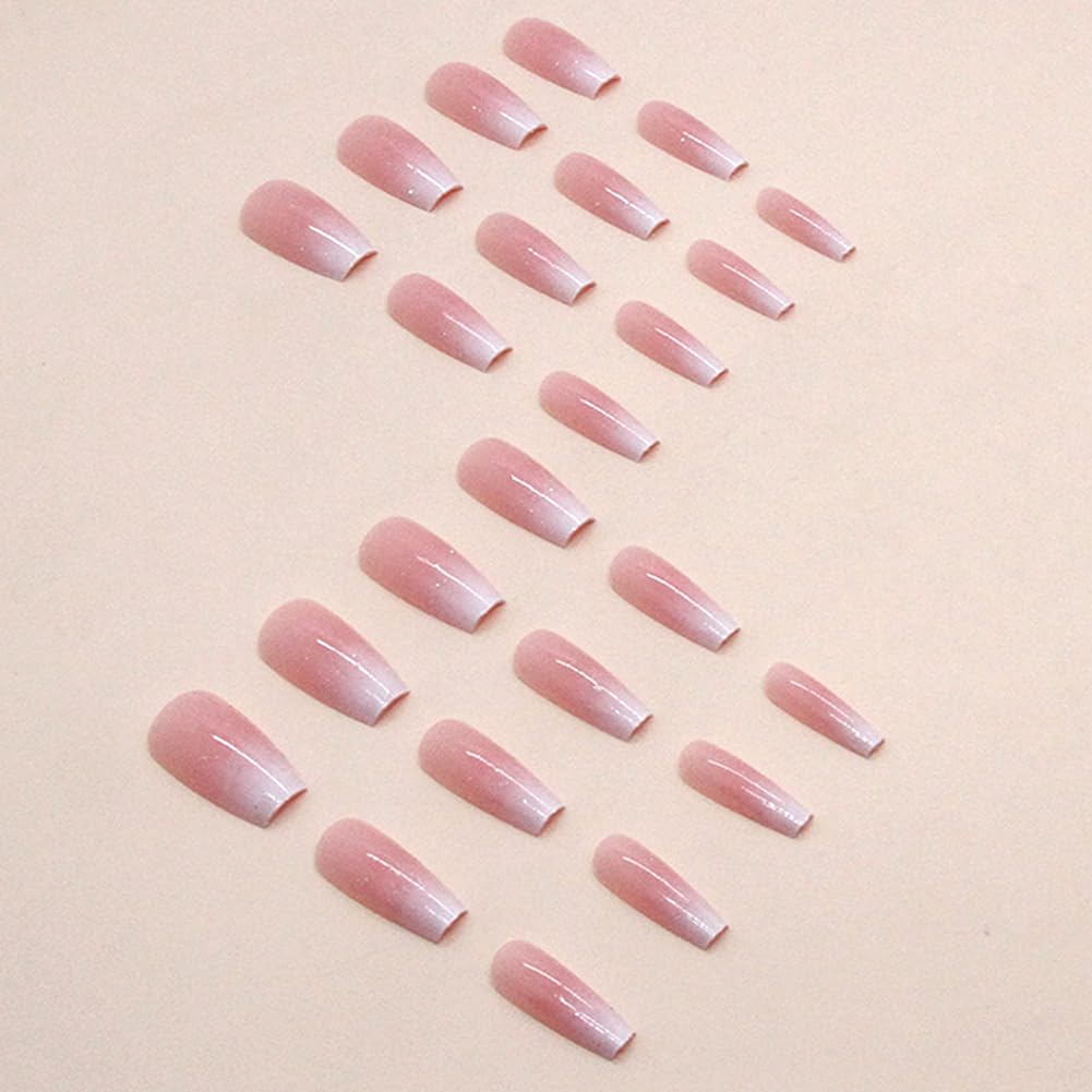 RUPOFUZA Medium Press on Nails Coffin Fake Nails 30Pcs Ombre Pink Square False Nails with Gloss Designs Acrylic Nails Press ons Artificial Nails Stick on Nails for Women - Image 3