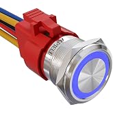 APIELE 10 Amp 22mm Latching Push Button Switch 12V Angel Eye LED Waterproof Stainless Steel Round Self-Locking 7/8'' 1NO 1NC 1 Pack (10 Amp/Blue Led)